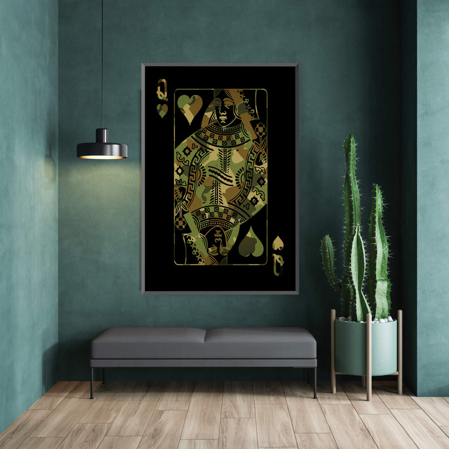 Queen of Hearts - Camo Clock Canvas