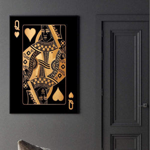 Queen of Hearts - Gold Clock Canvas