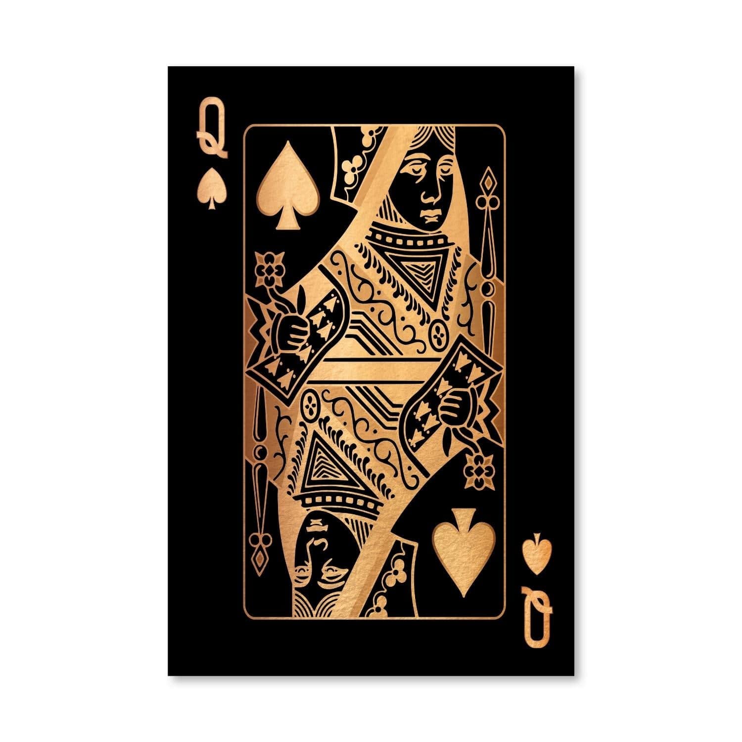 Queen of Spades - Gold Canvas Art Clock Canvas