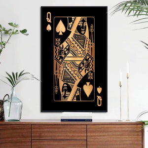 Queen of Spades - Gold Clock Canvas