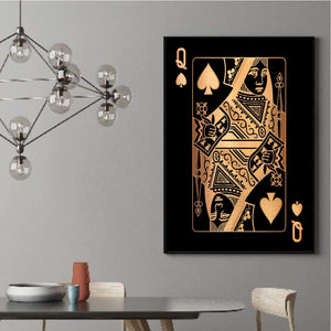Queen of Spades - Gold Clock Canvas