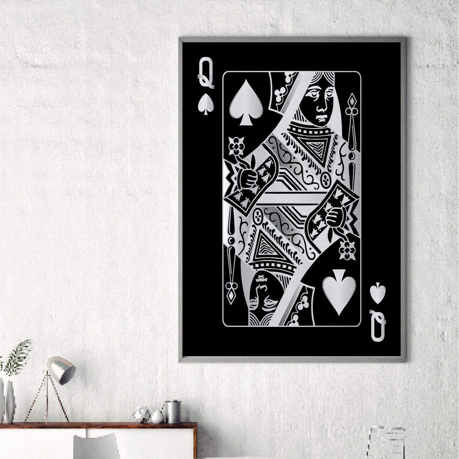 Queen of Spades - Silver Clock Canvas
