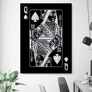 Queen of Spades - Silver Clock Canvas