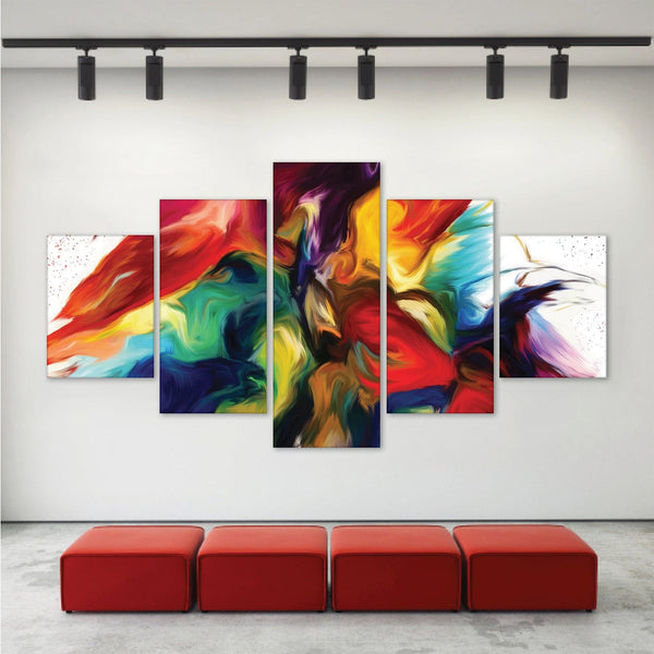 Rainbow Splash Canvas - 5 Panel Art 5 Panel / Large / Standard Gallery Wrap Clock Canvas