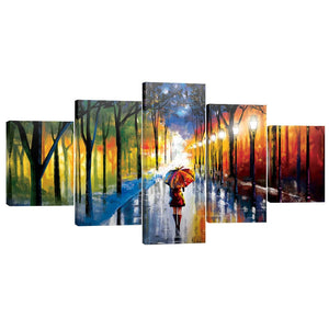 Rainy Stroll Canvas - 5 Panel Art Clock Canvas