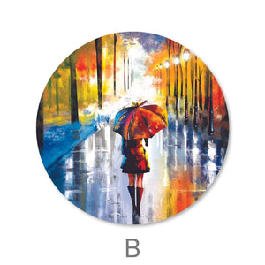 Rainy Stroll - Circle Canvas Art B / 40 x 40cm / Standard Gallery Wrap Clock Canvas