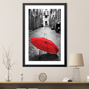 Red Umbrella Print Art Clock Canvas