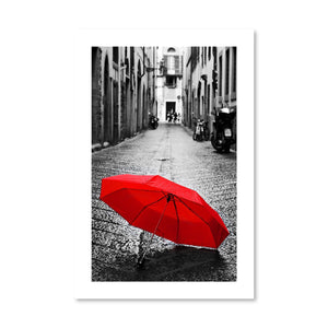 Red Umbrella Print Art Clock Canvas