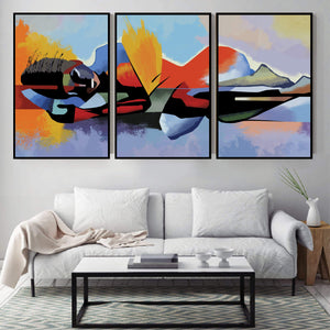 Reflection Canvas Art Set of 3 / 40 x 60cm / Unframed Canvas Print Clock Canvas