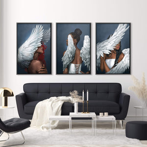 Rising Angels Canvas Art Set of 3 / 40 x 60cm / Unframed Canvas Print Clock Canvas