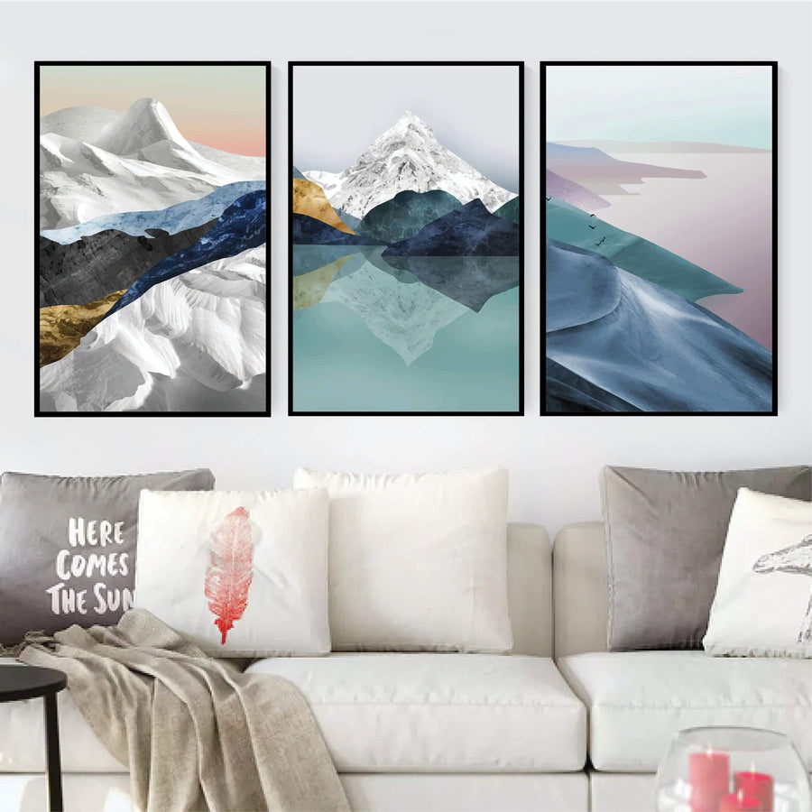 Rocky Mountain Canvas Art Set of 3 / 40 x 60cm / Unframed Canvas Print Clock Canvas