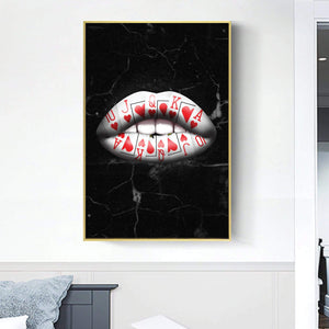 Royal Flush Lips - Hearts Clock Canvas