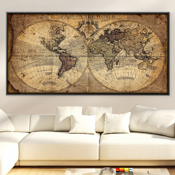 Rustic World Map Canvas Art Clock Canvas
