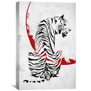 Samurai Tiger White Canvas Art Clock Canvas