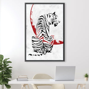 Samurai Tiger White Canvas Art 30 x 45cm / Unframed Canvas Print Clock Canvas