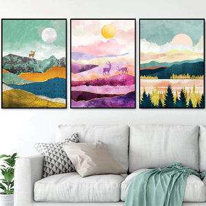 Scenic Landscape Canvas Art Set of 3 / 50 x 70cm / Unframed Canvas Print Clock Canvas