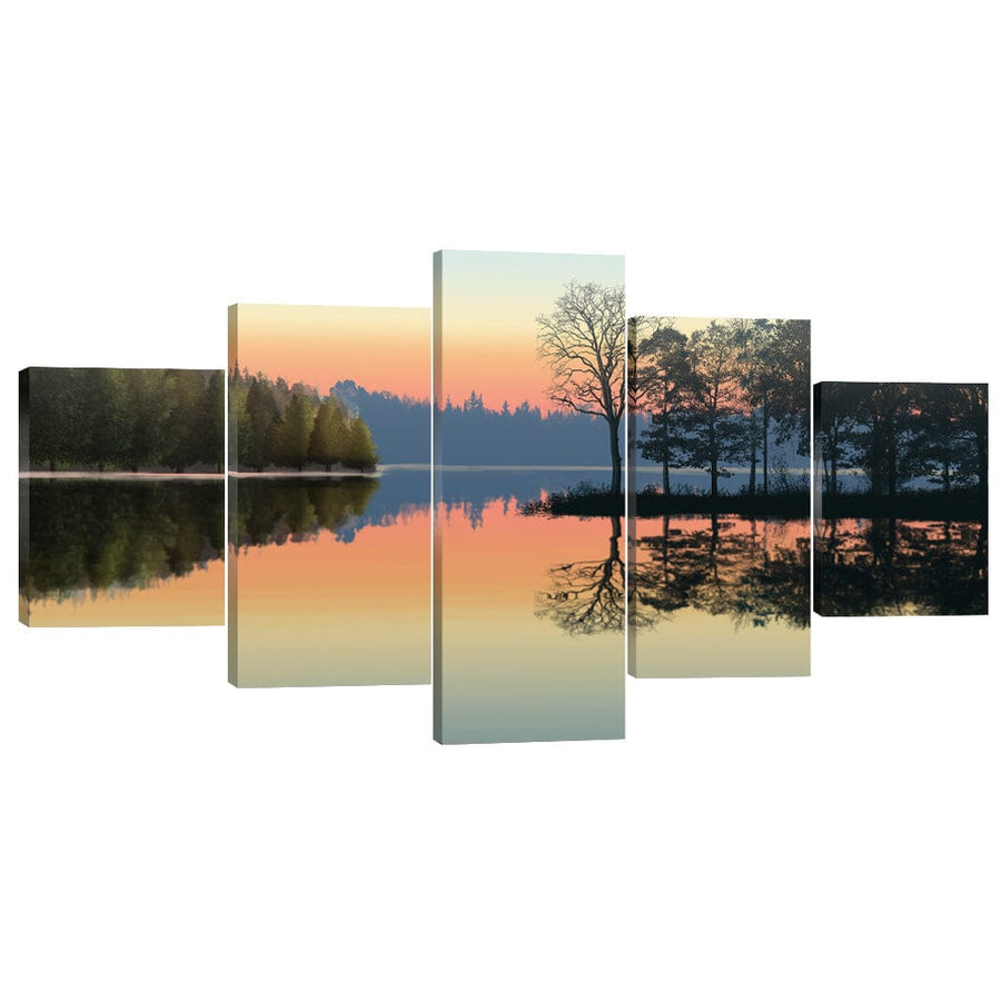 Serene Lake View Canvas - 5 Panel Art 5 Panel / Large / Standard Gallery Wrap Clock Canvas