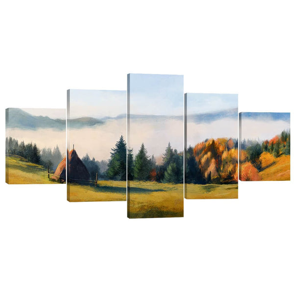 Serene Mountains Canvas - 5 Panel Art 5 Panel / Large / Standard Gallery Wrap Clock Canvas