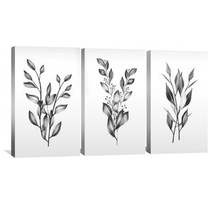 Shaded Leaves Canvas Art Set of 3 / 30 x 45cm / Unframed Canvas Print Clock Canvas