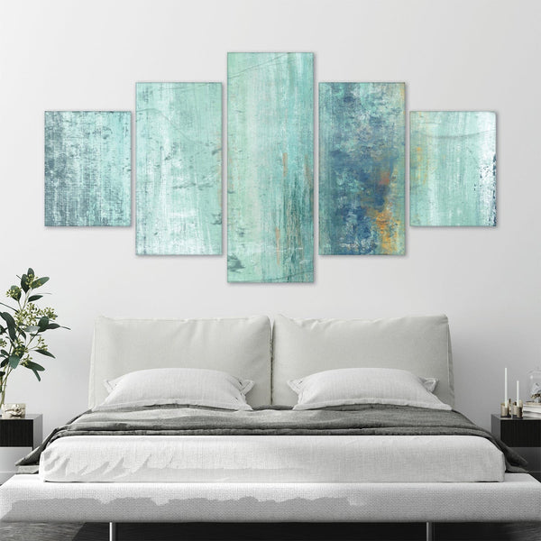 Shades of Turquoise Canvas - 5 Panel Art Clock Canvas