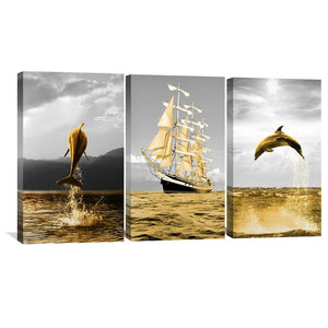 Shining Dolphin Canvas Art Set of 3 / 40 x 60cm / Unframed Canvas Print Clock Canvas