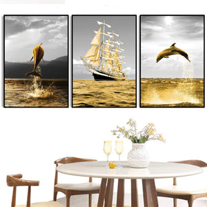 Shining Dolphin Canvas Art Set of 3 / 40 x 50cm / No Board - Canvas Print Only Clock Canvas