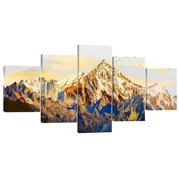 Shining Mountains Canvas Art 5 Panel / Large / Standard Gallery Wrap Clock Canvas