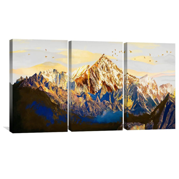Shining Mountains Canvas Art Set of 3 / 40 x 50cm / Unframed Canvas Print Clock Canvas