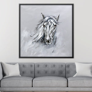 Silver Stallion Oil Painting Oil 30 x 30cm / Oil Painting Clock Canvas
