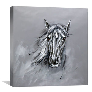 Silver Stallion Oil Painting Oil Clock Canvas