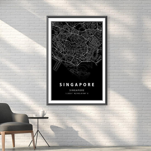 Singapore Black Map Art Clock Canvas