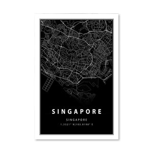 Singapore Black Map Art Clock Canvas