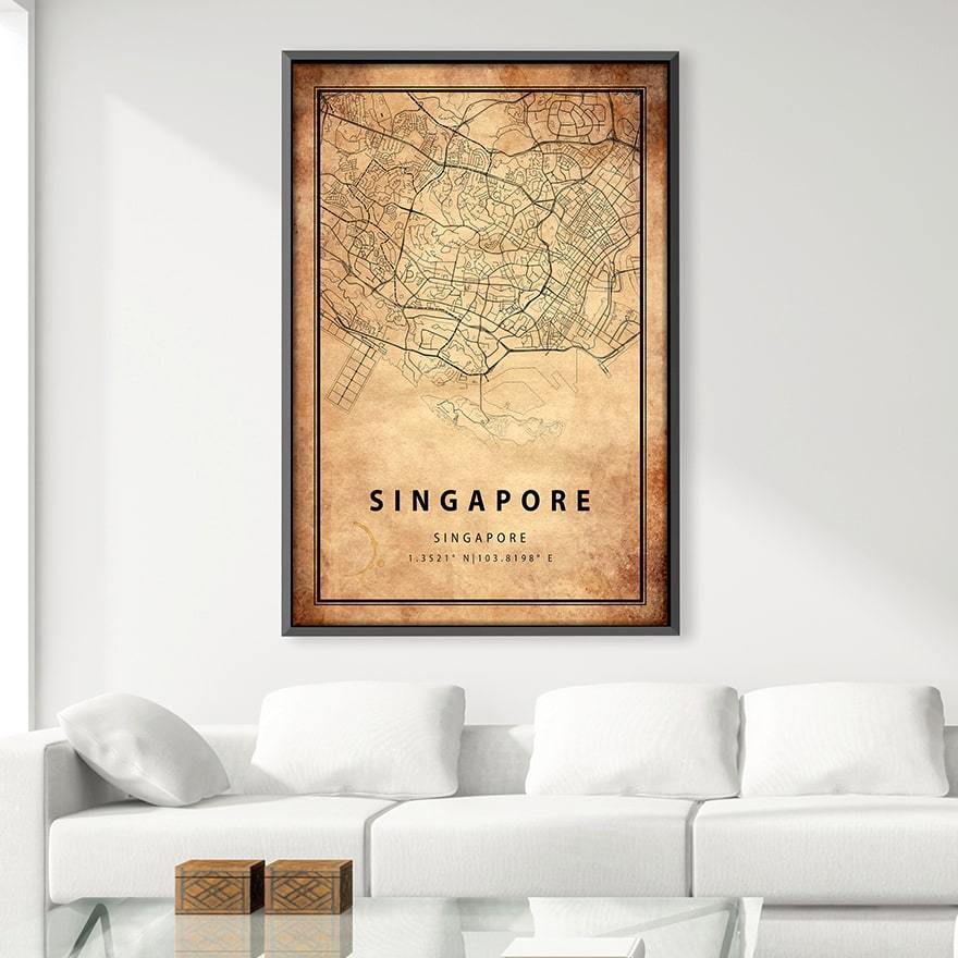Singapore Vintage Map Canvas Art Clock Canvas
