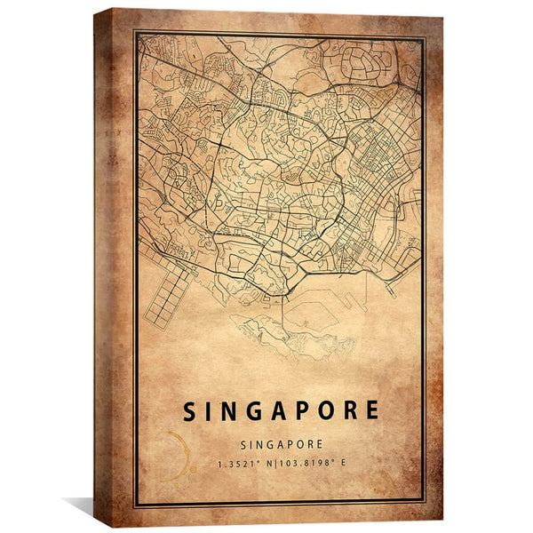 Singapore Vintage Map Canvas Art Clock Canvas