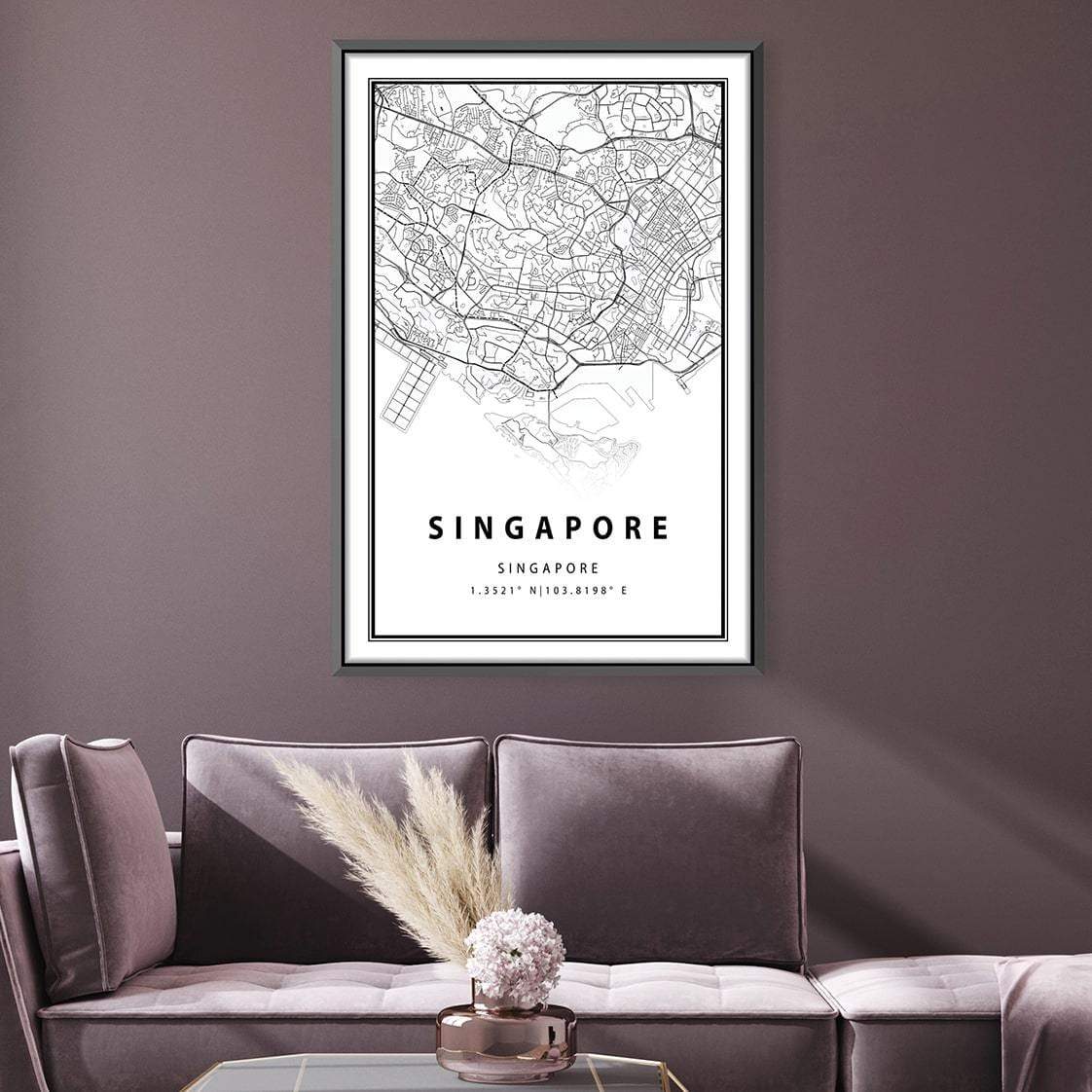 Singapore White Map Canvas Art Clock Canvas