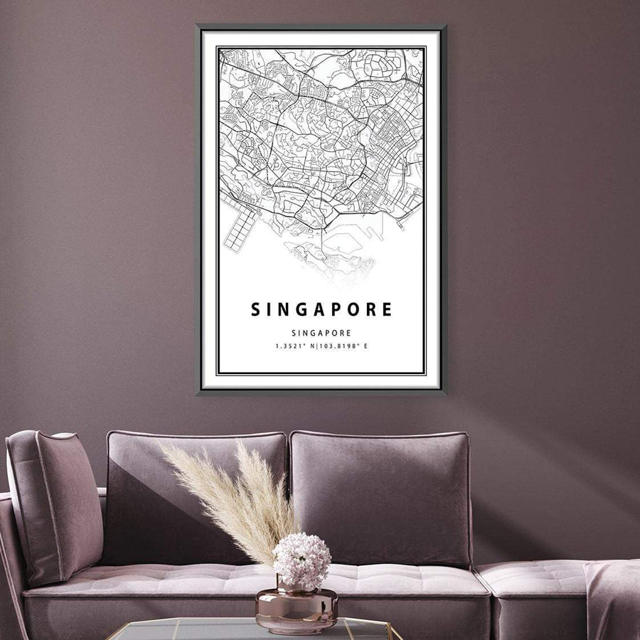 Singapore White Map Canvas Art Clock Canvas