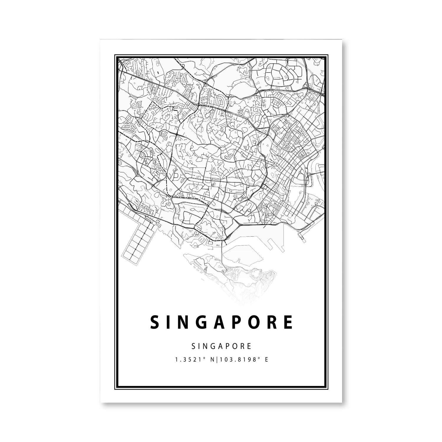 Singapore White Map Canvas Art Clock Canvas