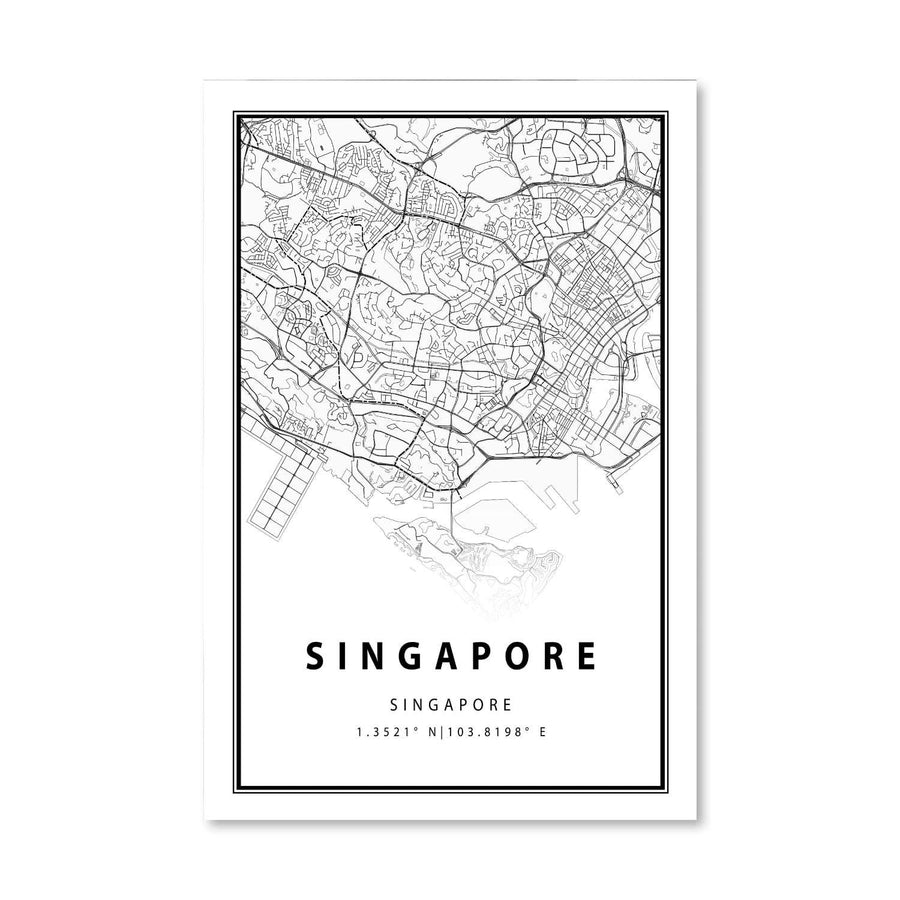 Singapore White Map Canvas Art Clock Canvas