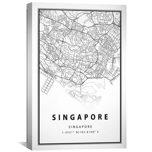 Singapore White Map Canvas Art Clock Canvas