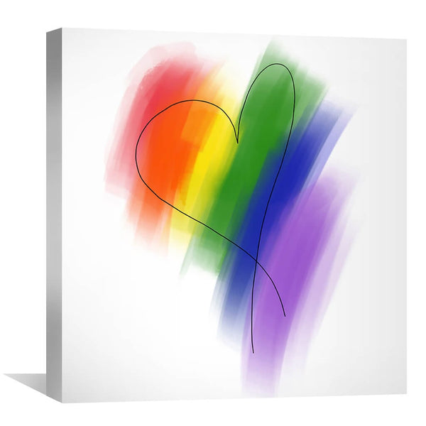 Sketched Rainbow Heart Canvas Art 30 x 30cm / Unframed Canvas Print Clock Canvas