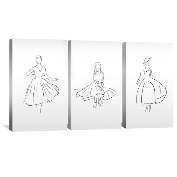 Skirts and Dresses Canvas Art Set of 3 / 30 x 45cm / Unframed Canvas Print Clock Canvas