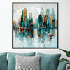 Sky Scraper Reflection Oil Painting Oil 30 x 30cm / Oil Painting Clock Canvas