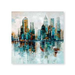Sky Scraper Reflection Oil Painting Oil Clock Canvas