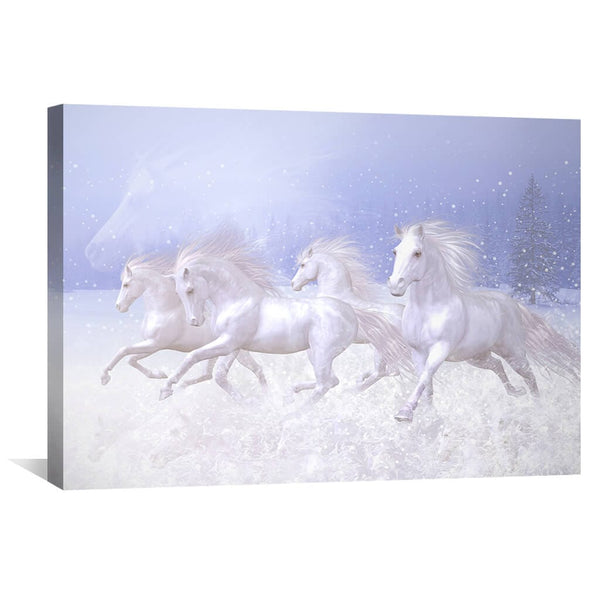 Snow Horses Canvas Art 45 x 30cm / Unframed Canvas Print Clock Canvas