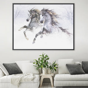 Snow Horses II Canvas Art Clock Canvas