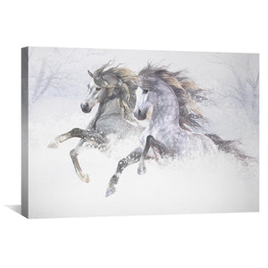 Snow Horses II Canvas Art 45 x 30cm / Unframed Canvas Print Clock Canvas
