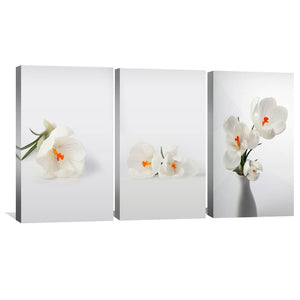 Snowdrop Flowers Canvas Art Set of 3 / 40 x 60cm / Unframed Canvas Print Clock Canvas