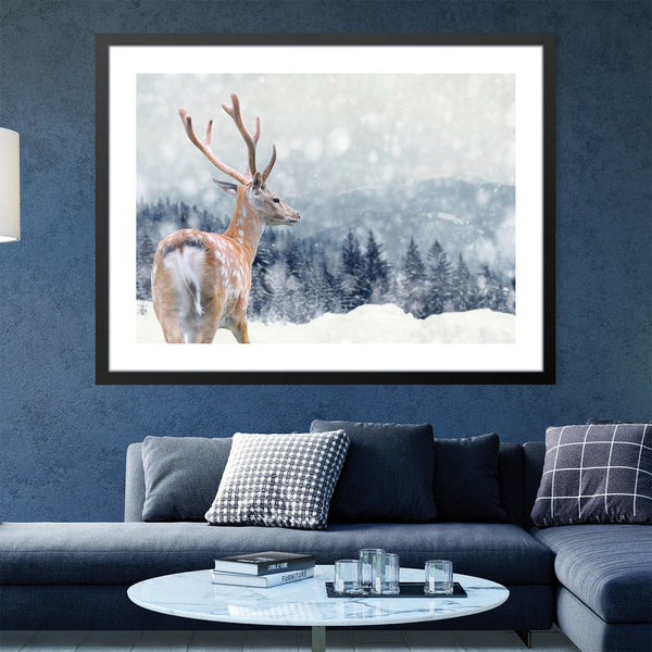 Snowy Deer Print Art Clock Canvas