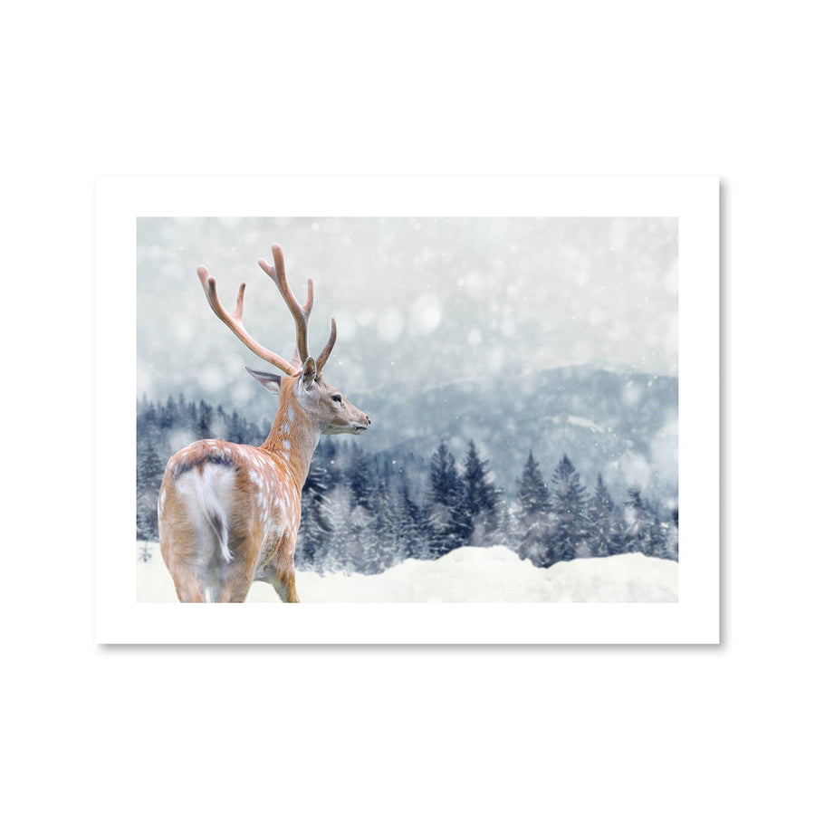 Snowy Deer Print Art Clock Canvas