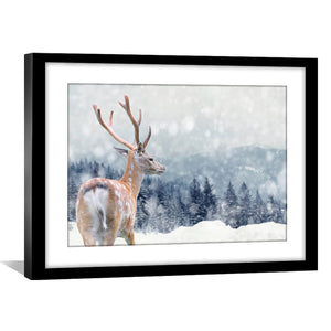 Snowy Deer Print Art 45 x 30cm / Unframed Canvas Print Clock Canvas
